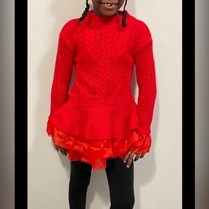 BMG Kids Red Knit Sweater Dress with Ruffle Hem